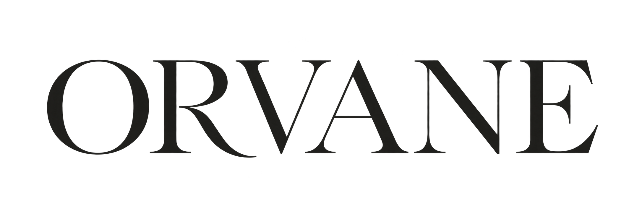 ORVANE fictional perfume wordmark in charcoal serif letters on a white display background.